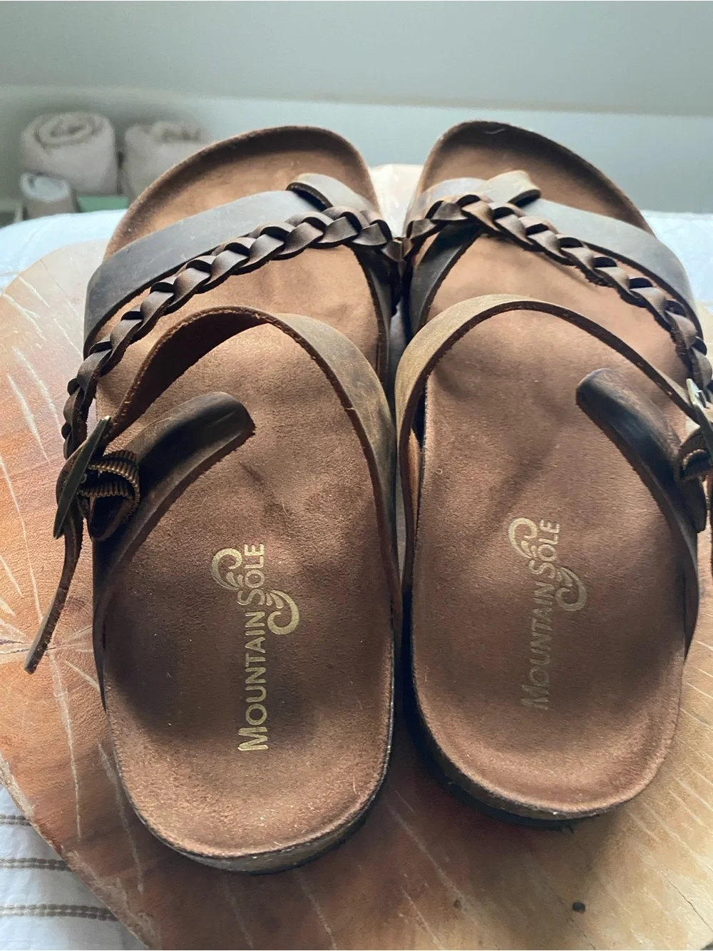 Mountain Sole Brown Braided Leather Slide Sandals - Women